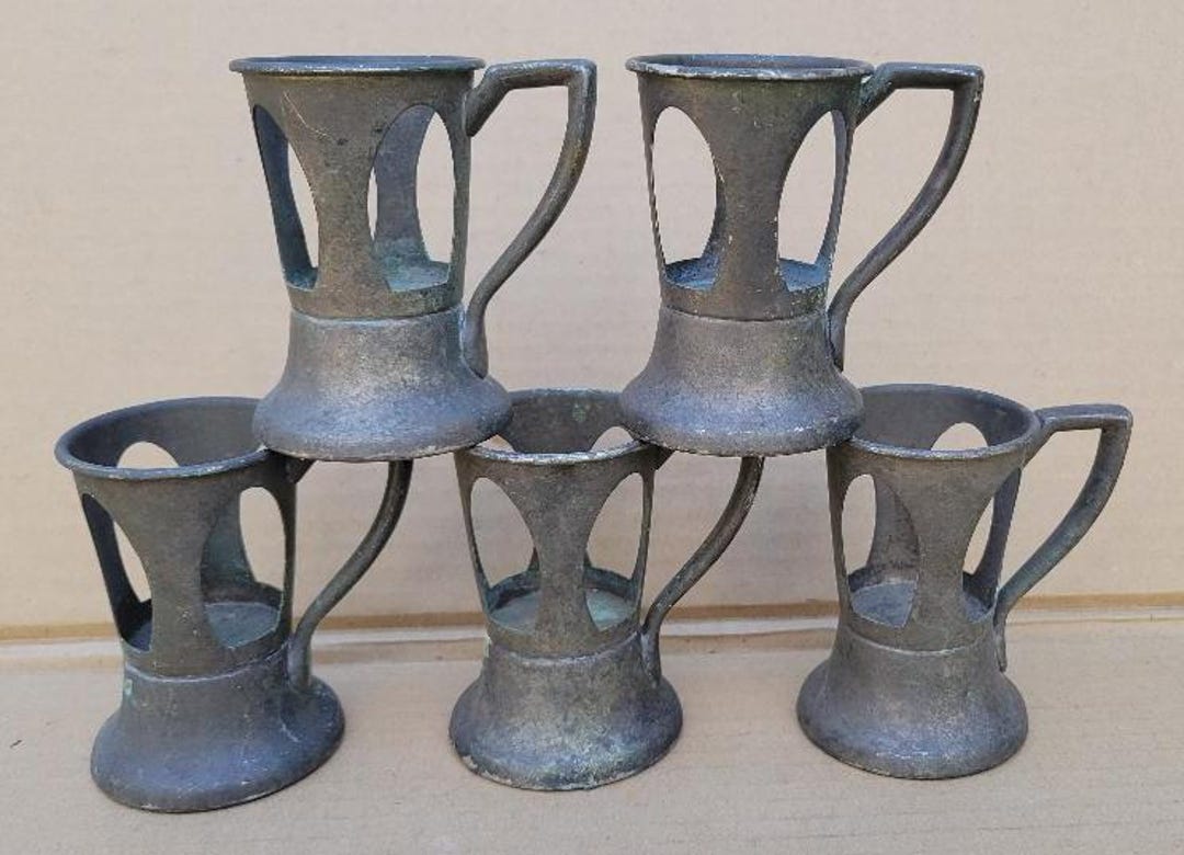 Set of 5 Vintage Lily Paper Cup Holders 18% Nickel Silver Soda Fountain ...