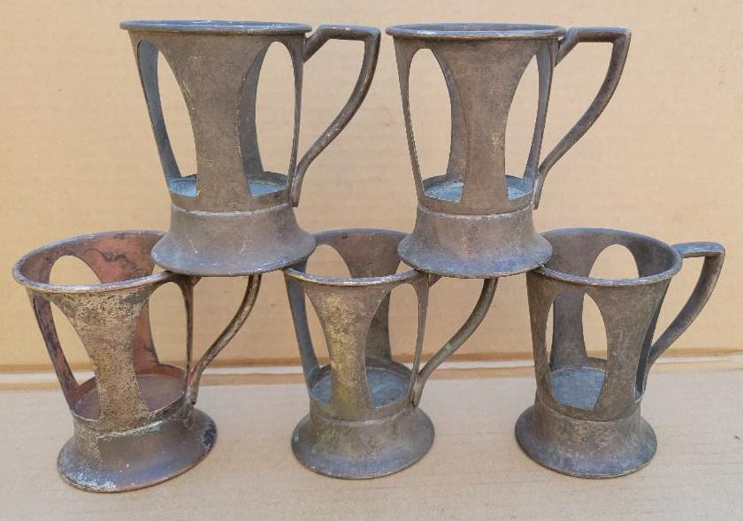 Set of 5 Vintage Lily Paper Cup Holders 18% Nickel Silver Soda Fountain ...