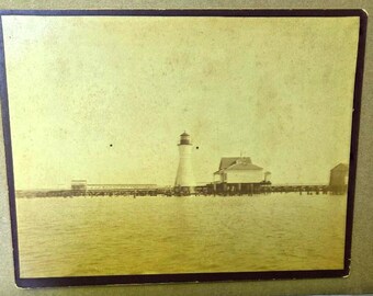 Vintage 19th Century Original Cabinet Photo of Port Pontchartrain Lighthouse, Louisiana