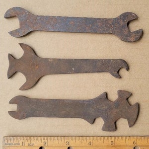 Lot of 3 Vintage Rusty Flat Wrenches - Bicycle