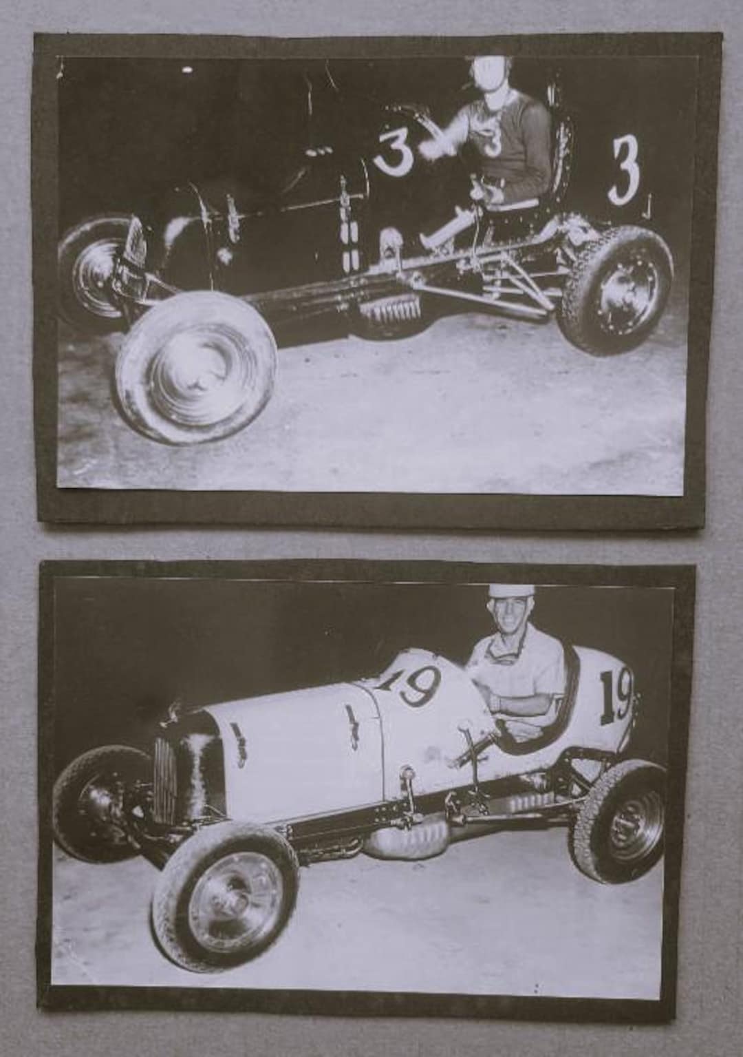 Pair of Original Photos of 1950s Open Wheel Champ Race Cars - 4 1/4