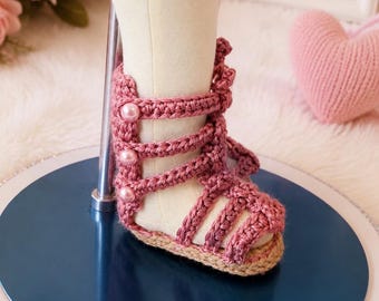 Handmade Crochet Pink Gladiator Sandals | Baby Girl Sandals 0-3 Months | Newborn Summer Shoes | Boho Baby Sandals | Ready to Ship