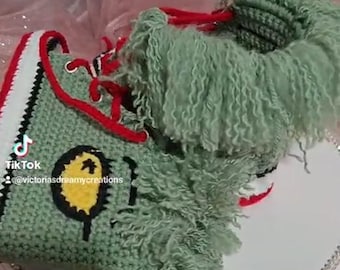 Custom Crochet Grinch Sneakers – Handmade Women’s Shoes Size 6–7 – Crochet Christmas Footwear