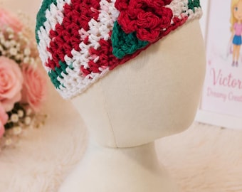 Handmade Crochet Christmas Hat & Booties Set | Baby Girl 0-3 Months | Holiday Newborn Outfit | Christmas Photo Prop | Ready to Ship