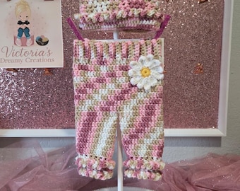 Handmade Crochet Baby Set | Crop Top, Pants & Headband | 0–3 Months