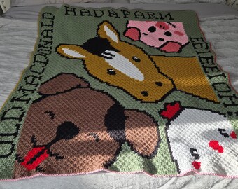 Old MacDonald Had a Farm C2C Crochet Pattern PDF | Farm Animal Nursery Blanket Graphghan | Baby Blanket Crochet Chart | Digital Download