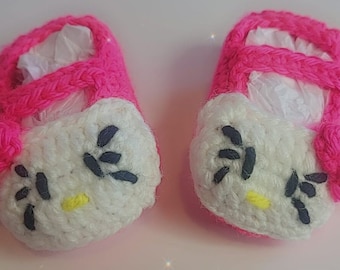 Handmade Crochet Kitty Baby Shoes: Pink Mary Jane Style, Size 9