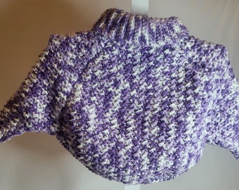 Handmade Crochet Toddler Cowl Sweater: Purple & White Pullover (12-24 Months)