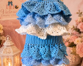 Crochet Toddler Girl Outfit | Handmade Blue & White Ruffle Set | 18-24 Month Crochet Skirt Outfit | Boutique Baby Girl Clothes