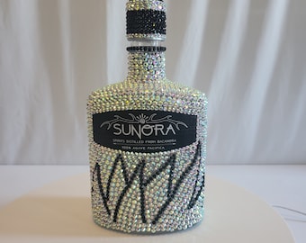 Luxury Black & Silver Rhinestone Tequila Decanter – 750ml Bling Bottle