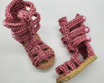 0-3 Month HANDMADE Crochet Pink Gladiator Sandals Shoes for Baby Girl