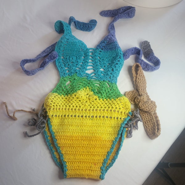 Crochet Baby Bikini, Toddler Monokini, Photography Prop, Baby Shower Gift, Handmade Baby Bikini, Baby Beachwear and Headband 2T - 3T