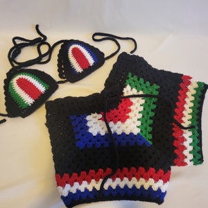 Completed Crochet Mexican American Top & Shorts, High Waist Boho Outfit, Beachwear
