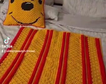 Handmade Winnie the Pooh Crochet Blanket and Pillow Custom Made with Love
