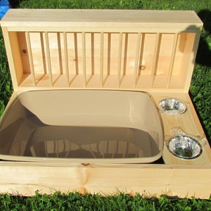 Large - Hop Box w/ Side Bowls, Sifting Pan: Rabbit Bunny Hay Feeder and Litter Pan Combo