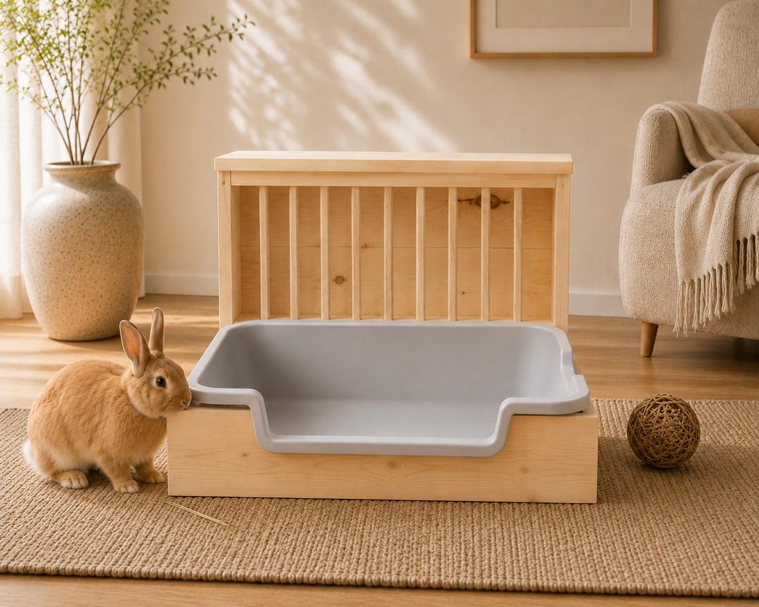 Hop Box Double Entry Rabbit Hay Feeder & Litter Box Combo | Wooden ...