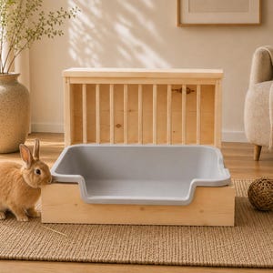 Hop Box Double Entry Rabbit Hay Feeder & Litter Box Combo | Wooden Bunny Litter Box | Handmade Rabbit Furniture