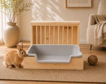 Hop Box Double Entry Rabbit Hay Feeder & Litter Box Combo | Wooden Bunny Litter Box | Handmade Rabbit Furniture