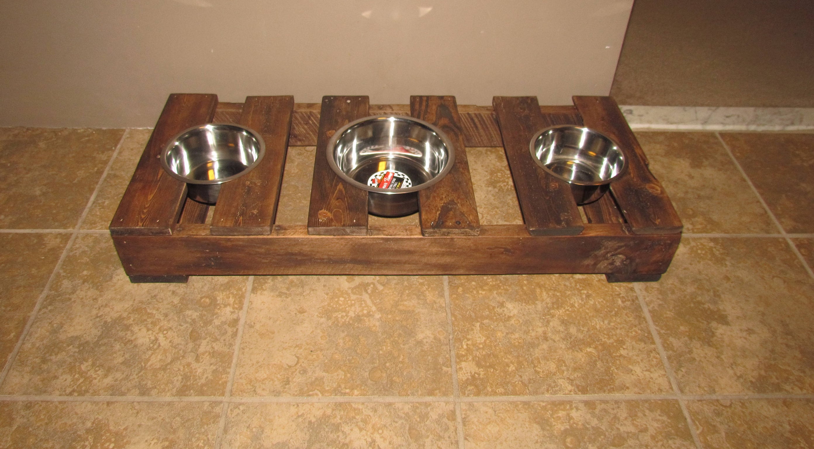 Pallet wood dog pet food feeding stand for 3 bowls 3 bowl Etsy