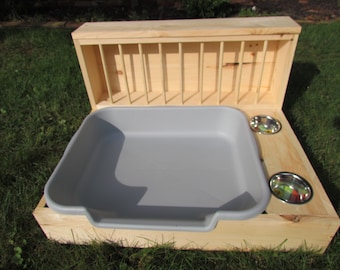 Large - EZ Entry 2.0 with Side Bowls Hop Box: Rabbit Bunny Easy Entry Hay Feeder and Litter Pan Combo