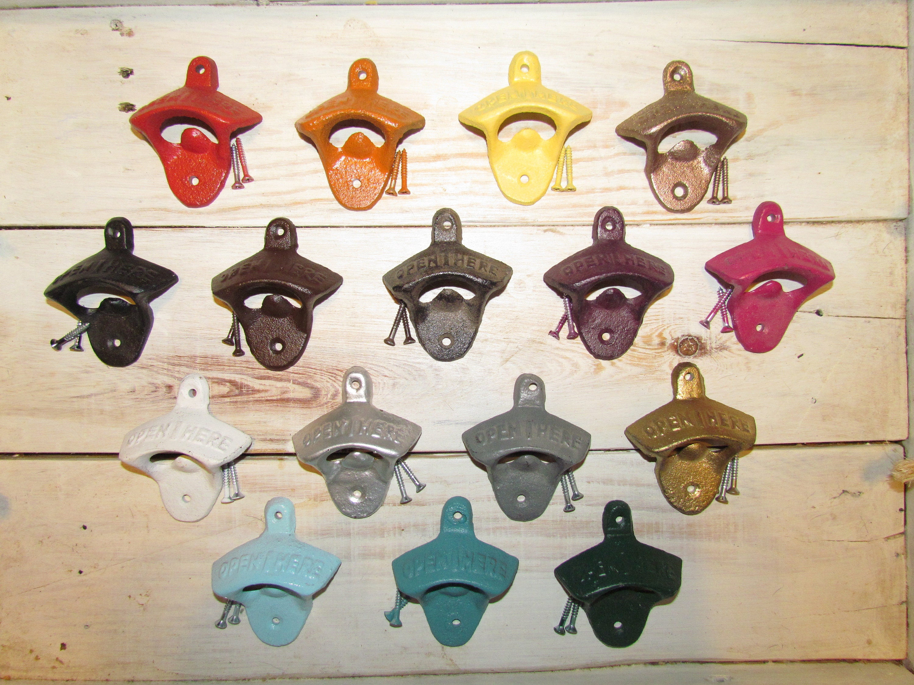 50-Pack 'Open Here' Cast Iron Wall Mount Bottle Openers - Rustic Beer Barware Set
