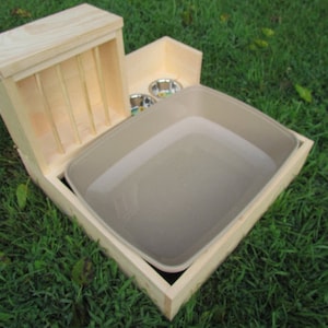 Large w/ Back Bowls - Hop Box: Rabbit Bunny Hay Feeder and Litter Pan Combo