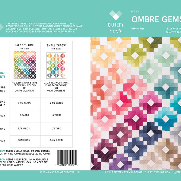 Ombre Gems PDF quilt Pattern/ Modern quilt pattern/ Ombre quilt pattern/ quilt pattern/ fat quarter quilt pattern/ jelly roll quilt