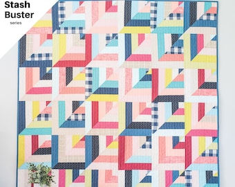 Lucky Log Cabins PDF Quilt Pattern/ Log Cabin Quilt pattern/ Modern quilt pattern /quilt pattern/ jelly roll quilt pattern