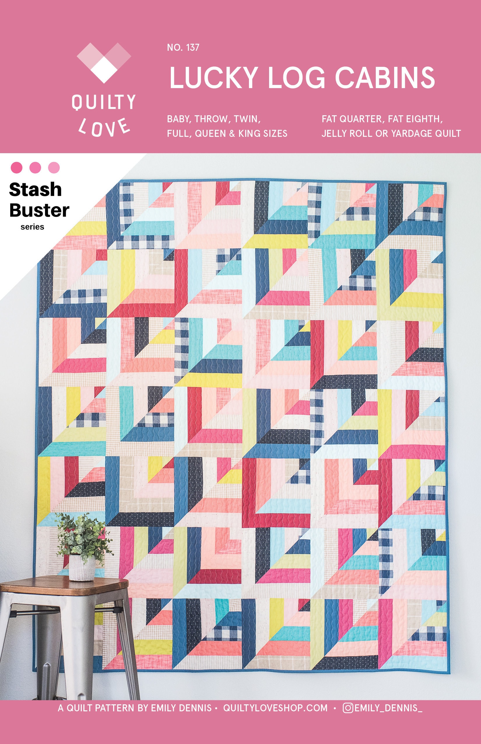 Lucky Log Cabins PDF Quilt Pattern/ Log Cabin Quilt pattern/ Modern quilt pattern /quilt pattern/ jelly roll quilt pattern
