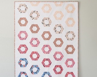 Hexie Rows PDF quilt Pattern/ Patrón de colcha moderno/ patrón de colcha hexie/ patrón de colcha/ colcha hexagonal/ hexies