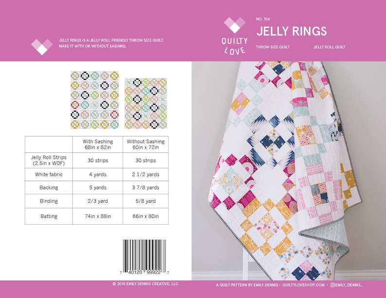 Jelly Rings PDF Quilt Pattern/ modern quilt pattern/ jelly roll pattern/ throw quilt pattern/ modern quilt pattern/ jelly roll quilt/ quilt image 1