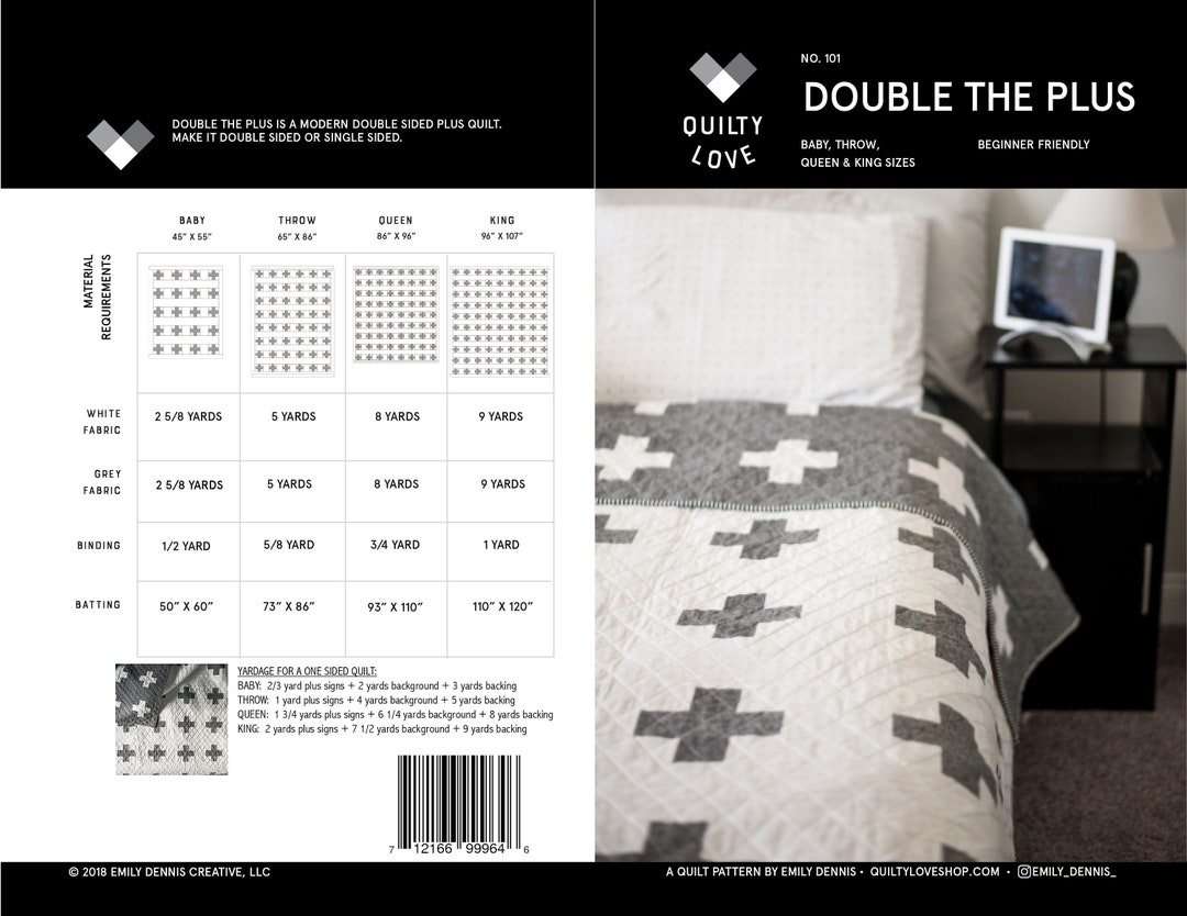 Double the Plus PDF Quilt Pattern/ Modern Quilt Pattern/ Plus Quilt ...