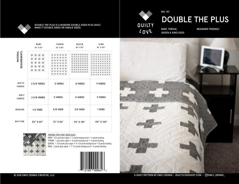 Double the Plus PDF quilt Pattern/ modern quilt pattern/ plus quilt/ easy plus quilt/ beginner quilt pattern/ quilt pattern/ modern quilt image 1