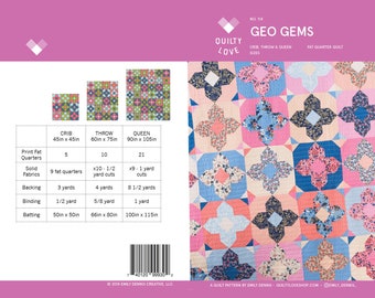 Geo Gems PDF quilt Pattern/ Modern quilt pattern/ Gems quilt pattern/ quilt pattern/ fat quarter quilt pattern