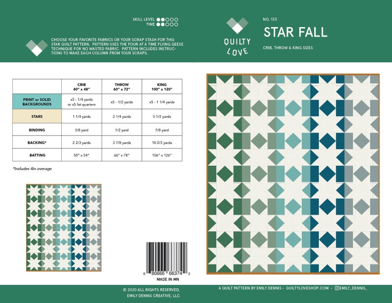 Star Fall PDF Quilt Pattern/ Star Quilt pattern/ Modern quilt pattern /quilt pattern/ modern quilting/ king quilt pattern image 8