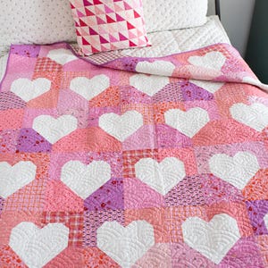 Padrão de colcha Patchwork Hearts II - Padrão de colcha de coração para retalhos e fácil de guardar