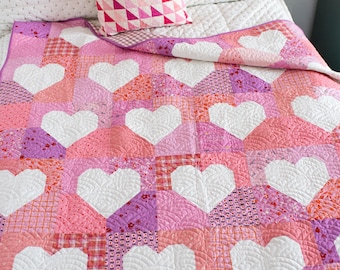 Patchwork Hearts II quilt pattern - Scrappy and stash friendly heart quilt pattern