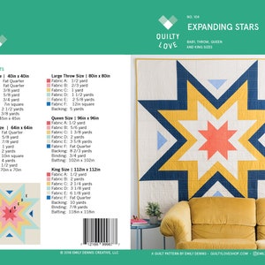 Expanding Stars Quilt Pattern/ Modern quilt pattern/ star quilt pattern/ throw quilt pattern/ easy quilt pattern/ quilt pattern/modern quilt image 1