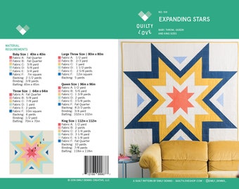 Expanding Stars Quilt Pattern/ Modern quilt pattern/ star quilt pattern/ throw quilt pattern/ easy quilt pattern/ quilt pattern/modern quilt