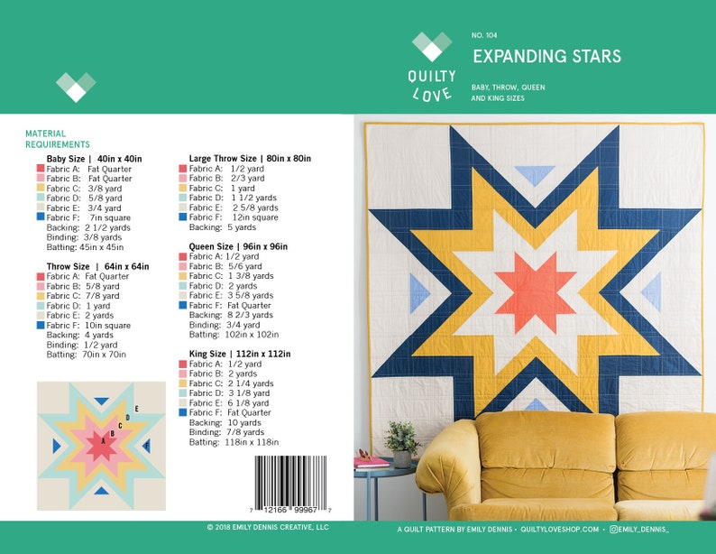 Expanding Stars Quilt Pattern/ Modern quilt pattern/ star quilt pattern/ throw quilt pattern/ easy quilt pattern/ quilt pattern/modern quilt image 1