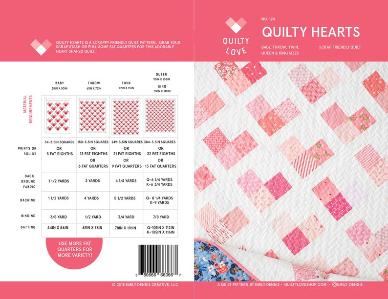 Quilty Hearts PDF Quilt Pattern/ Heart Quilt pattern/ Modern quilt pattern /quilt pattern/ modern quilting/ baby quilt pattern/scrap pattern image 1