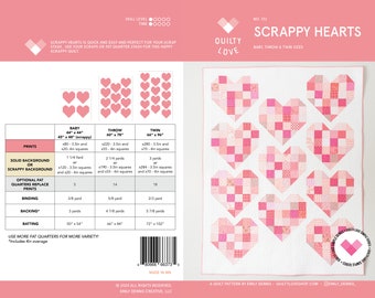 Scrappy Hearts PDF Quilt Pattern/ Heart Quilt pattern/ Scrappy quilt pattern /quilt pattern/ modern quilting/twin quilt pattern