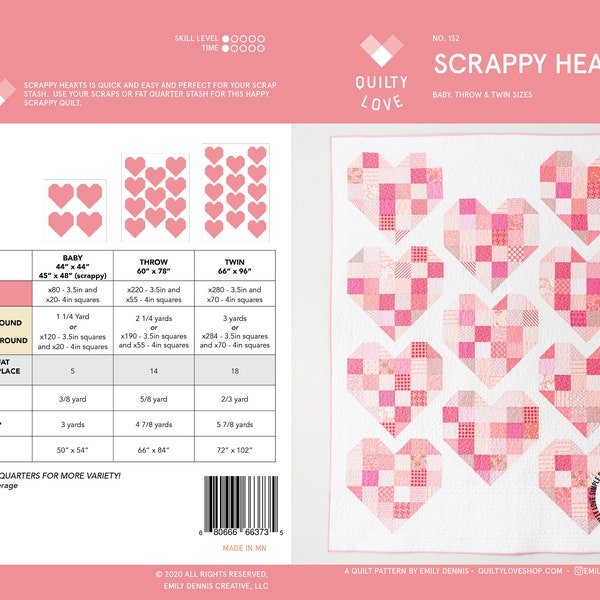 Scrappy Hearts PDF Quilt Pattern/ Heart Quilt pattern/ Scrappy quilt pattern /quilt pattern/ modern quilting/twin quilt pattern