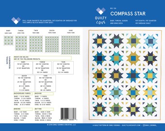 Compass Star PDF Quilt Pattern/ Star Quilt pattern/ Modern quilt pattern /quilt pattern/ modern quilting/ queen quilt pattern/ twin pattern