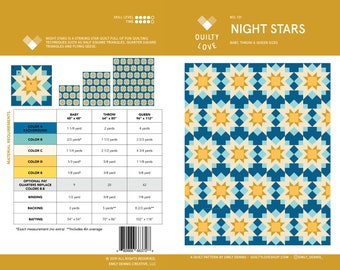 Night Stars PDF Quilt Pattern/ Star Quilt pattern/ Modern quilt pattern /quilt pattern/ modern quilting/queen quilt pattern