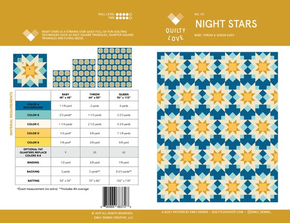 Night Stars PDF Quilt Pattern/ Star Quilt pattern/ Modern quilt pattern /quilt pattern/ modern quilting/queen quilt pattern