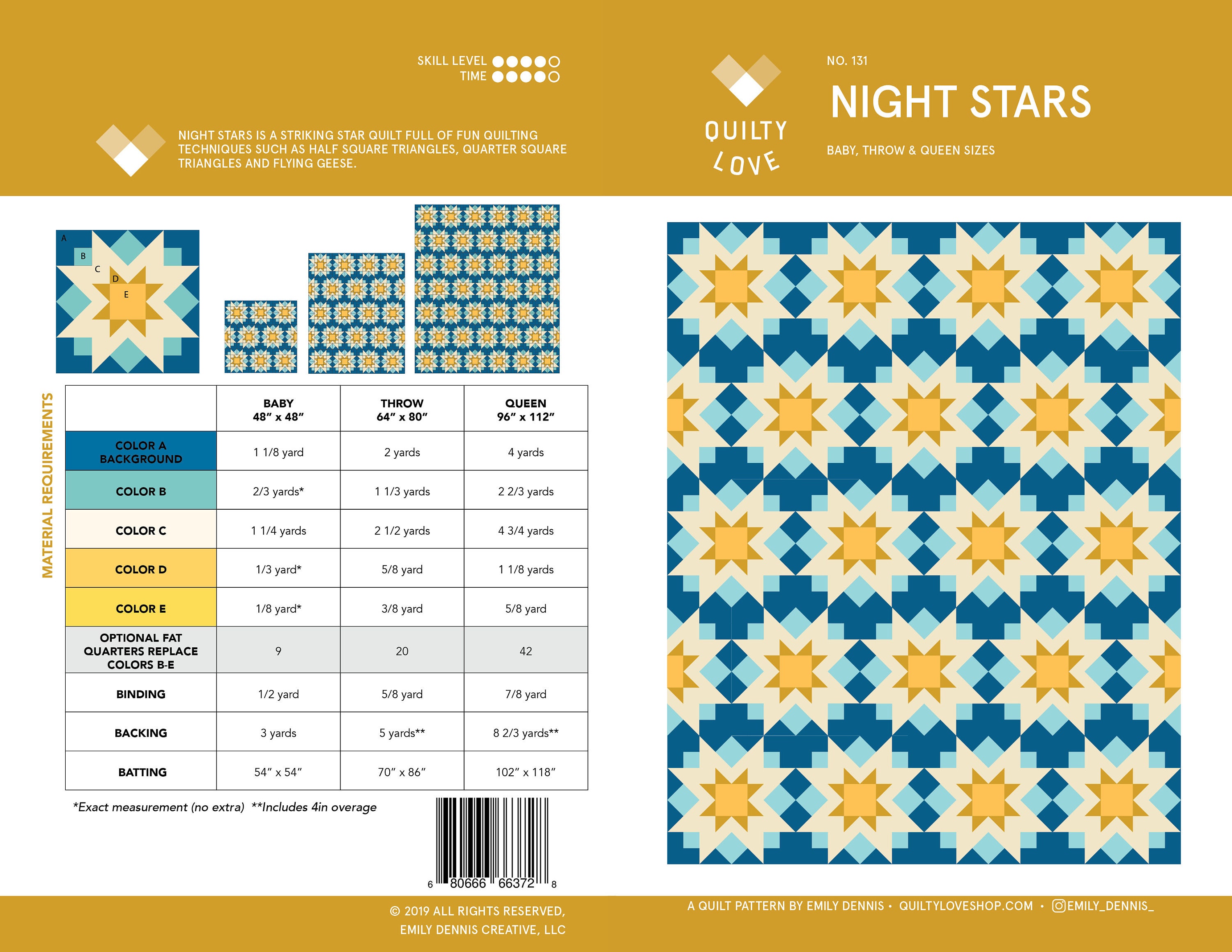 Night Stars PDF Quilt Pattern/ Star Quilt pattern/ Modern quilt pattern /quilt pattern/ modern quilting/queen quilt pattern