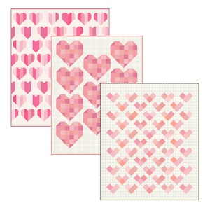 Scrappy Heart quilt pattern bundle/ 3 heart quilt patterns / Automatic PDF download / Valentine&#39;s quilt patterns/ baby heart quilt pattern