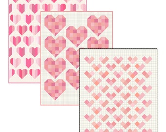 Scrappy Heart quilt pattern bundle/ 3 heart quilt patterns / Automatic PDF download / Valentine&#39;s quilt patterns/ baby heart quilt pattern