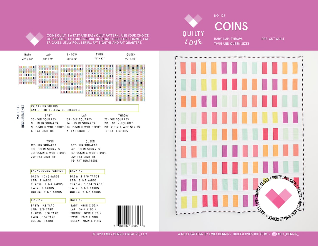 Coins PDF Quilt Pattern/ Modern Quilt Pattern/ Fat Quarter Quilt ...